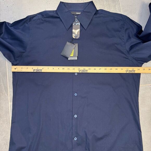 Murano Modern Comfort XLA Men Size Large Solid Navy Blue L/S Dress Shirt - Picture 2 of 9